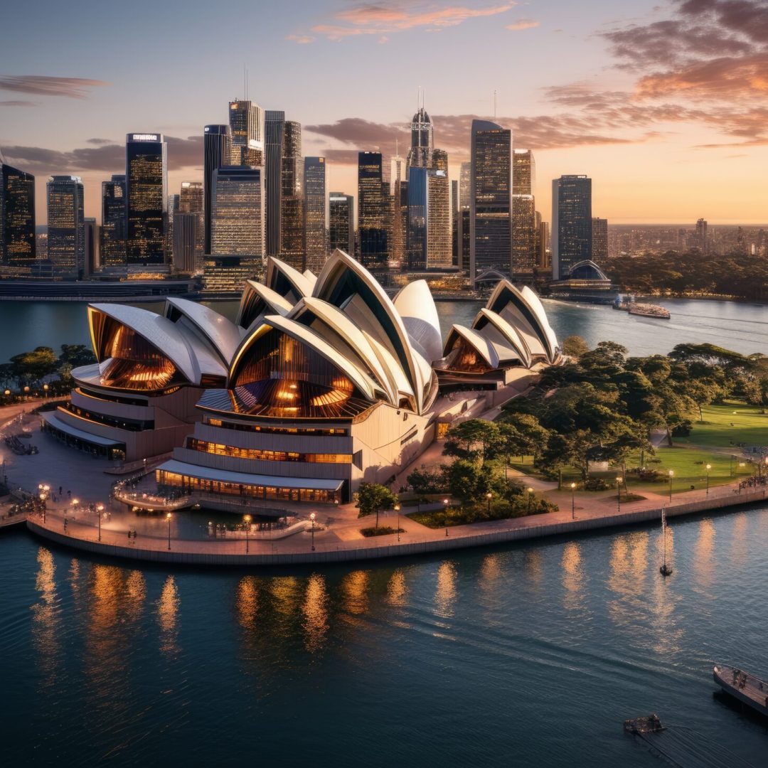 Sydney Australia Landscape aerial sunset view of Sydney